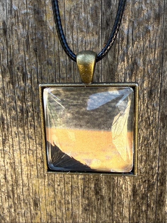 Jewelry - Handmade Resin Square Bronze Pendant Necklace with Sunset Tones